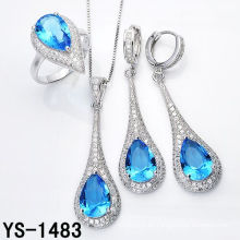 Joyería de imitación de lujo 925 joyas de plata con Big Ocean Blue Zircon.